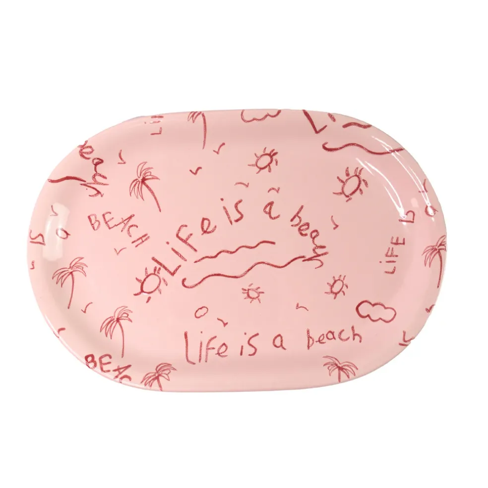 Ceramic Oval Platter “Life is a Beach” (Set of 2)