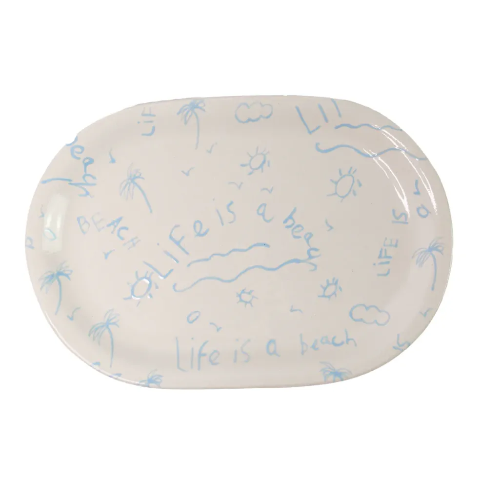 Ceramic Oval Platter “Life is a Beach” (Set of 2)