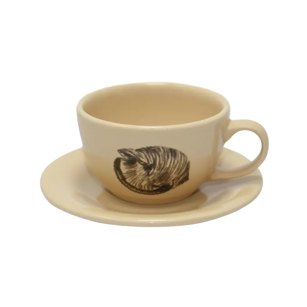 Ceramic Tea Cup & Tea Plate “Conchas de la Isla Cream” (Set of 4)