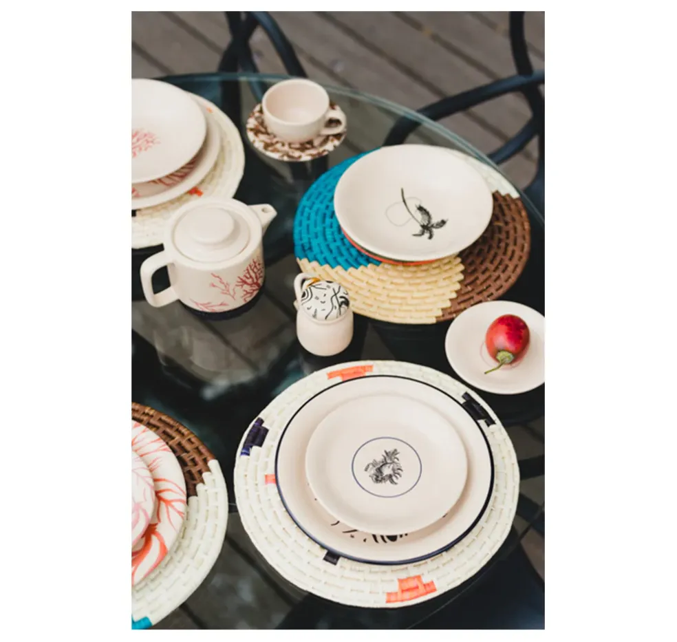 Ceramic Tea Cup & Tea Plate “Conchas de la Isla Cream” (Set of 4)