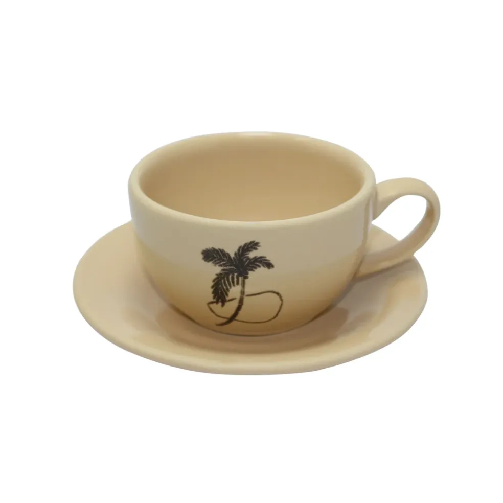 Ceramic Tea Cup & Tea Plate "Trazos Sicilia Black" (Set of 4)