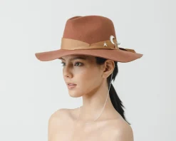 Classic long brim hat with silver chain embellished with moon and stars