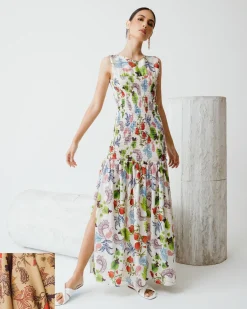 Crew neck elsaticed maxi dress