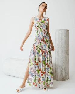 Crew neck elsaticed maxi dress