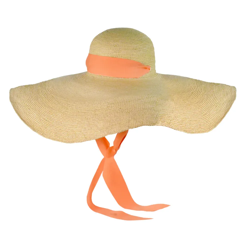 Crochet Extra Long Brim Glamour Hat With Grosgrain Adjustable Ribbon