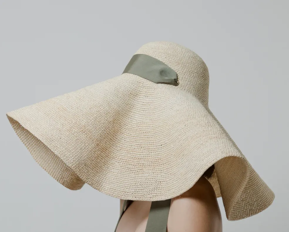 Crochet Extra Long Brim Glamour Hat With Grosgrain Adjustable Ribbon