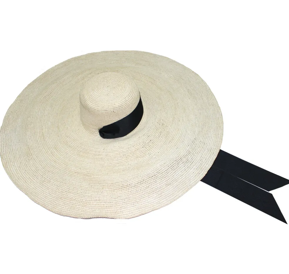 Crochet Extra Long Brim Glamour Hat With Grosgrain Adjustable Ribbon