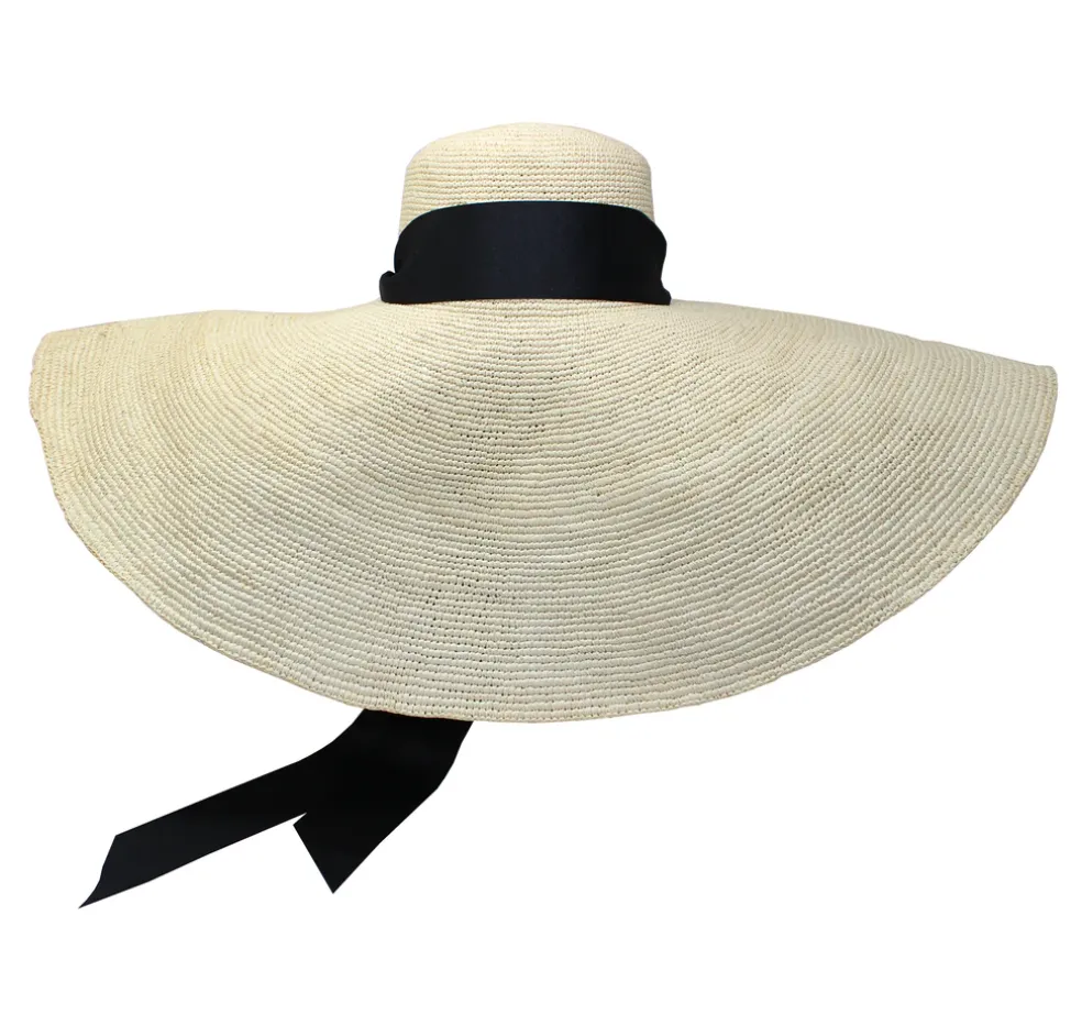 Crochet Extra Long Brim Glamour Hat With Grosgrain Adjustable Ribbon