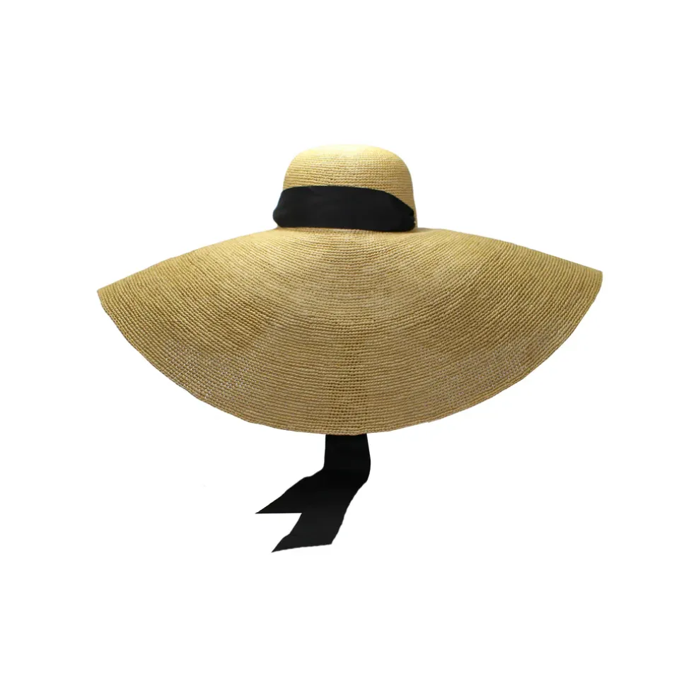 Crochet Extra Long Brim Glamour Hat With Grosgrain Adjustable Ribbon