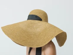 Crochet Extra Long Brim Glamour Hat With Grosgrain Adjustable Ribbon