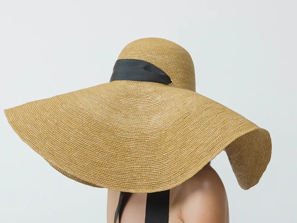 Crochet Extra Long Brim Glamour Hat With Grosgrain Adjustable Ribbon