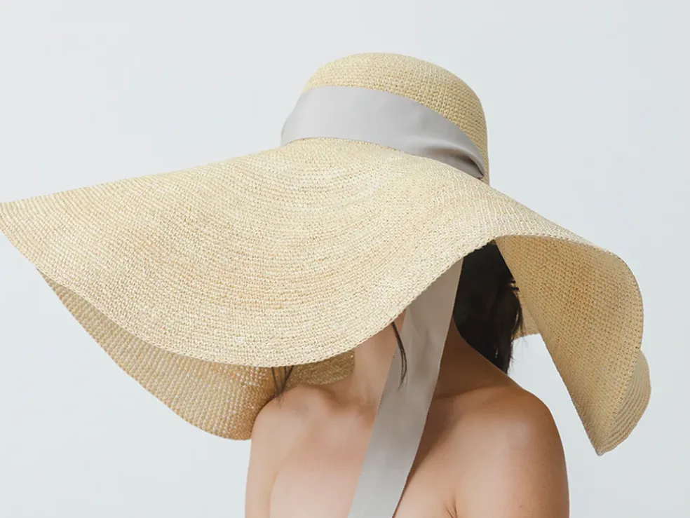 Crochet Extra Long Brim Glamour Hat With Grosgrain Adjustable Ribbon