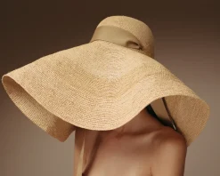 Crochet Extra Long Brim Glamour hat with Grosgrain adjustable ribbon