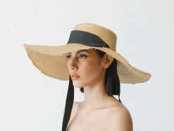 Extra Long Brim Frayed Cordovan With Adjustable Ribbon