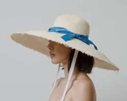 Extra Long Brim Panama Hat With Frayed Edges