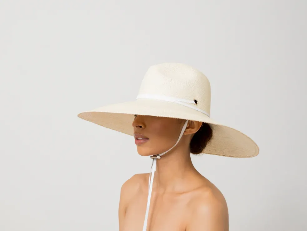 Extra Long Brim Panama Hat with Leather Band