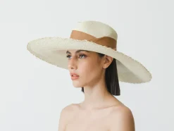 Frayed Aguacate Hat Extra Long Brim With Ribbon and Printed Fabric