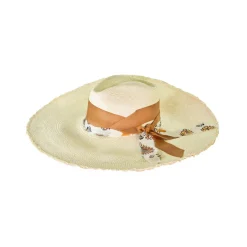 Frayed Aguacate Hat Extra Long Brim With Ribbon and Printed Fabric