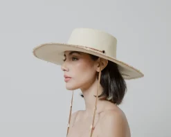 Frayed Cordovan Long Brim Hat With Shells