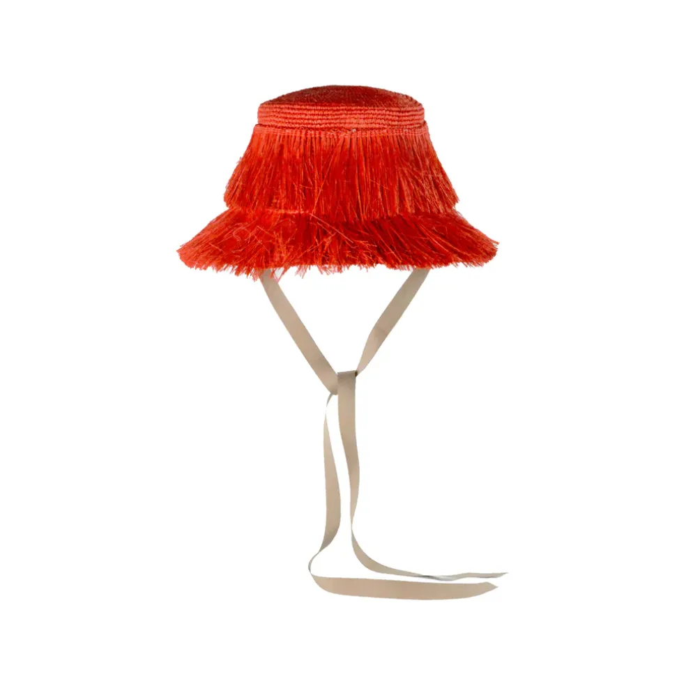 Frayed Lampshade Hat With Narrow Ribbon
