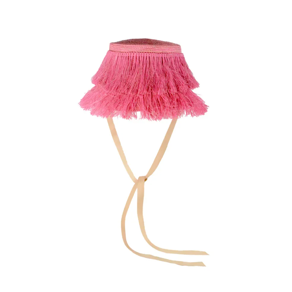Frayed Lampshade Hat With Narrow Ribbon