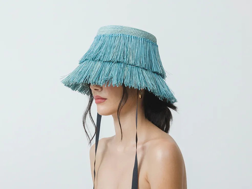 Frayed Lampshade Hat With Narrow Ribbon