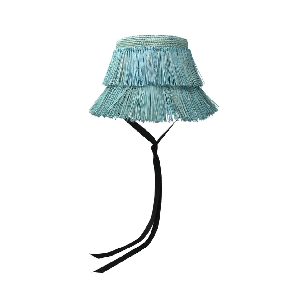 Frayed Lampshade Hat With Narrow Ribbon