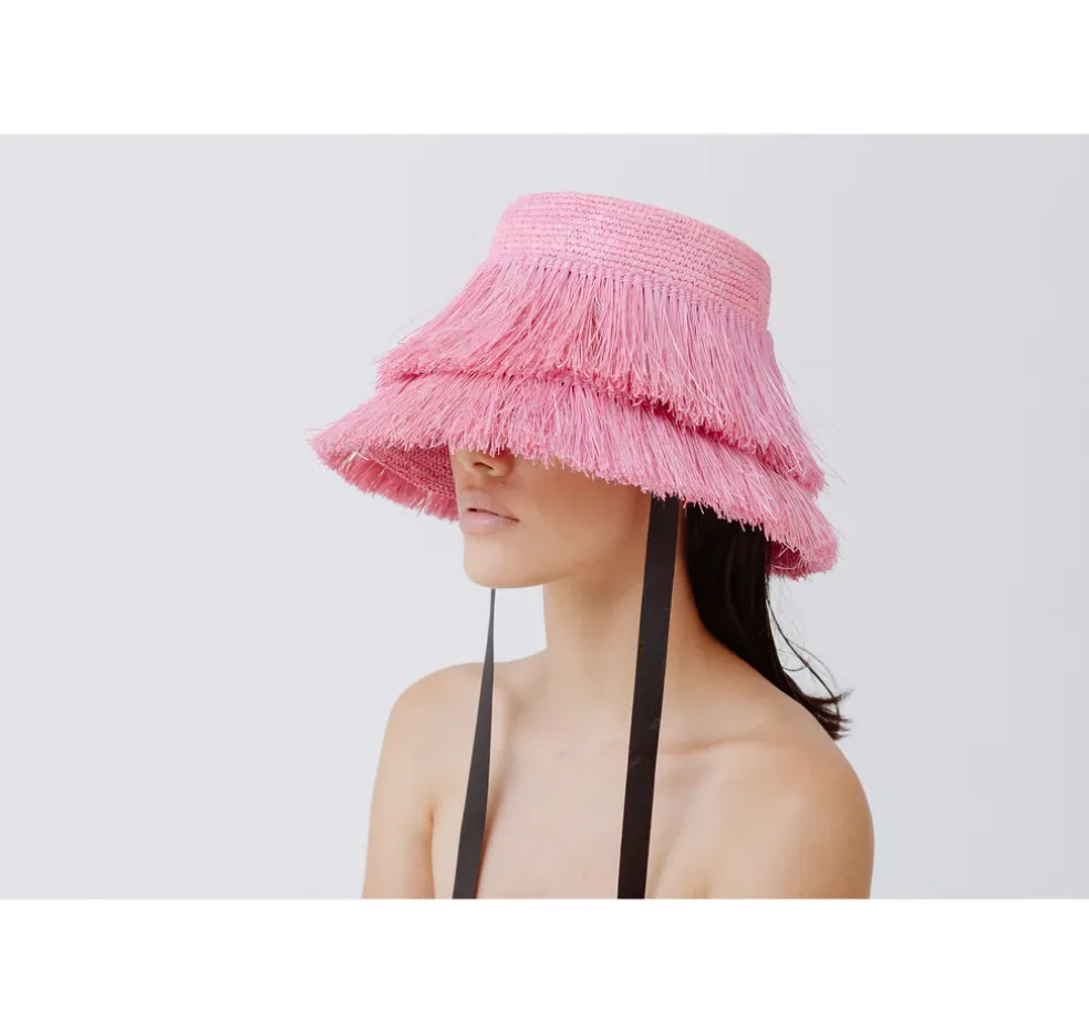 Frayed Lampshade Hat With Narrow Ribbon