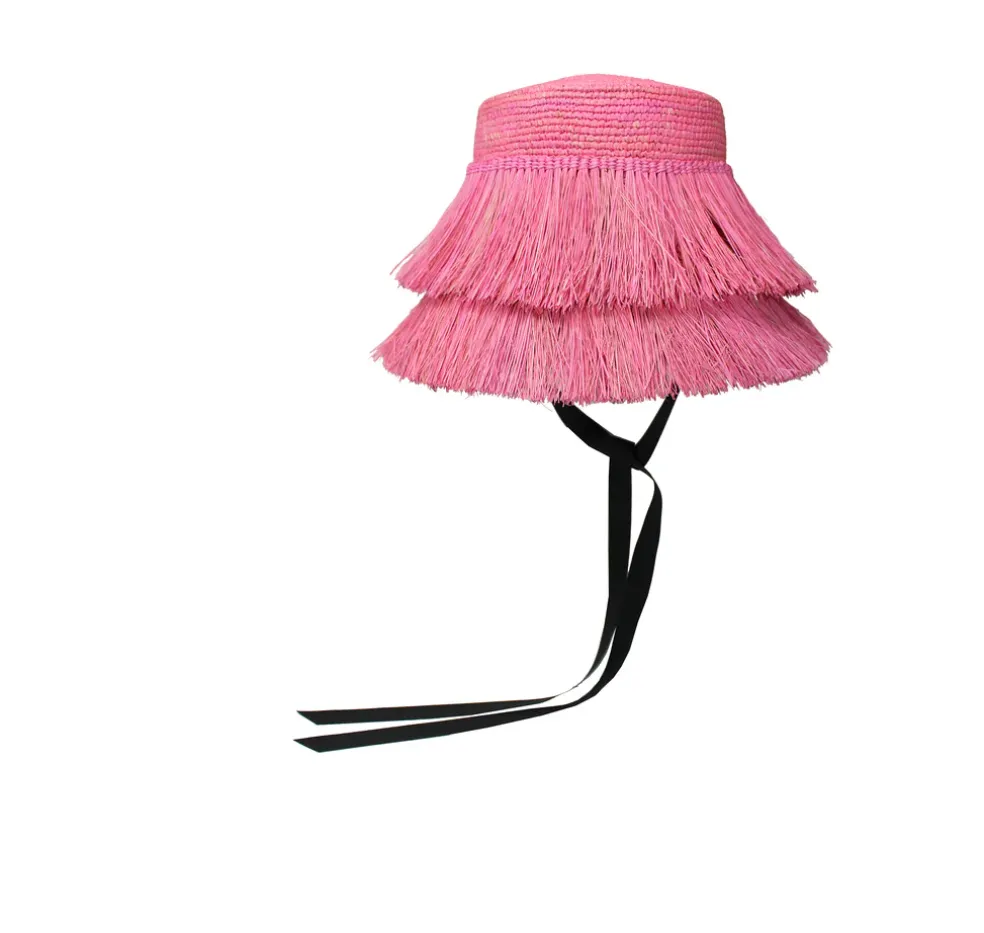 Frayed Lampshade Hat With Narrow Ribbon