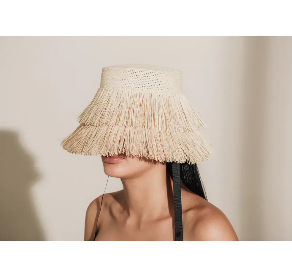 Frayed Lampshade Hat With Narrow Ribbon
