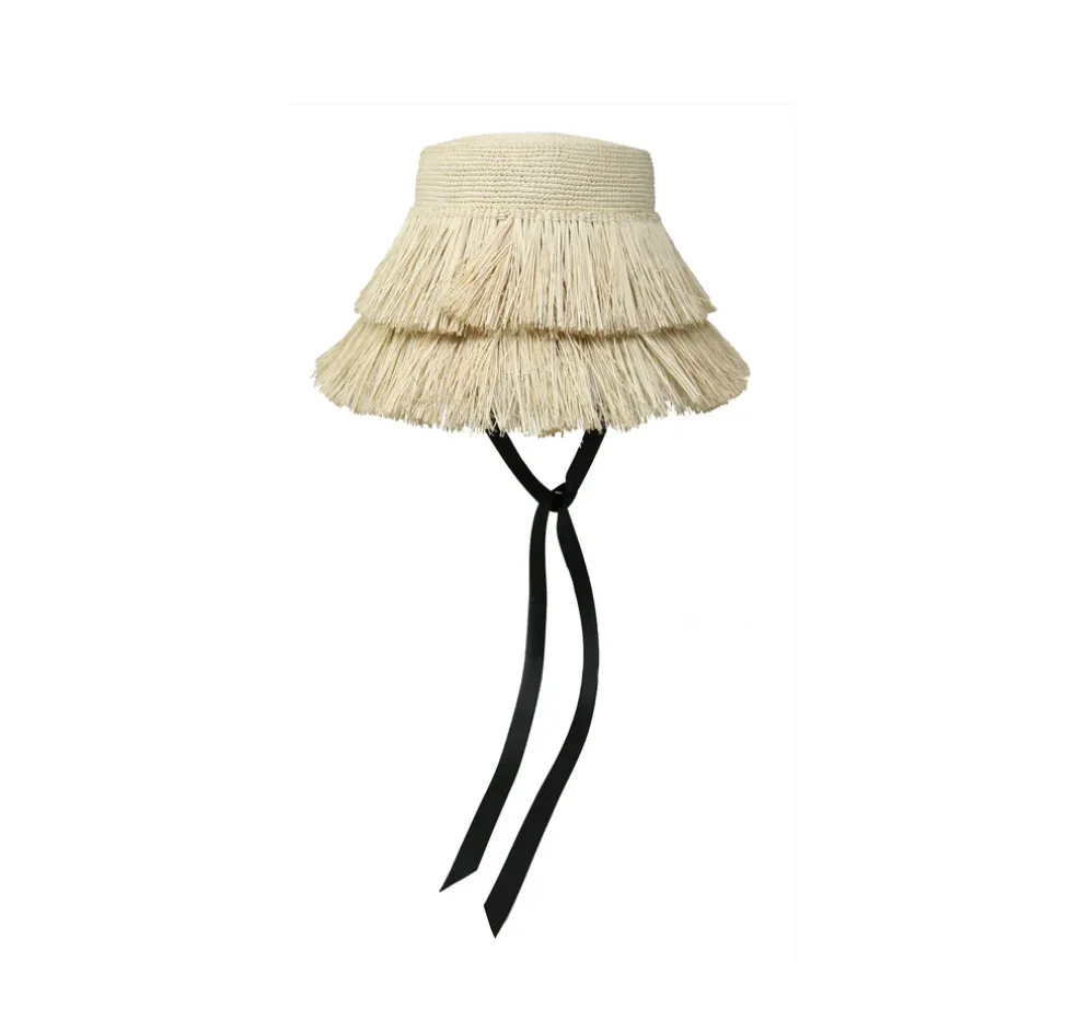Frayed Lampshade Hat With Narrow Ribbon