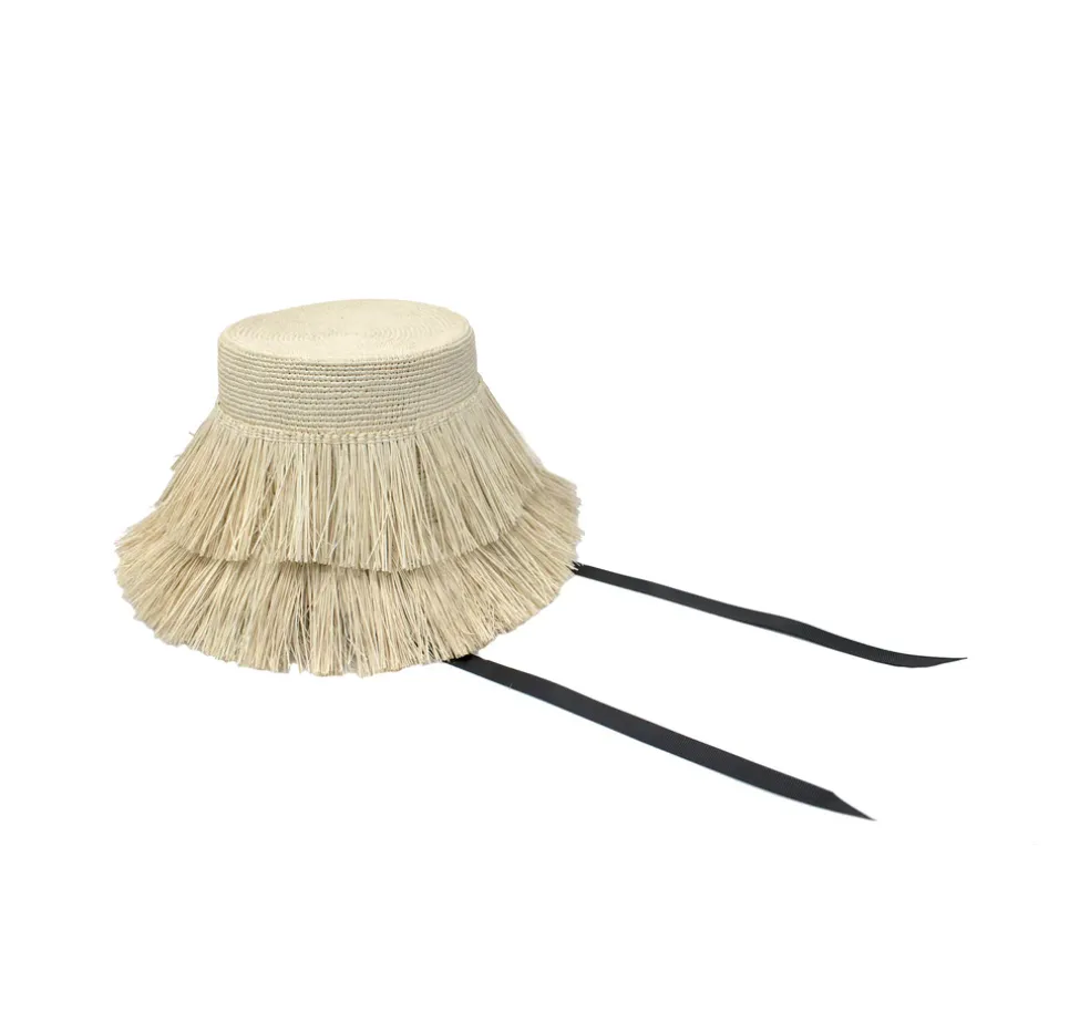 Frayed Lampshade Hat With Narrow Ribbon