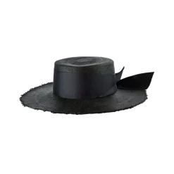 Frayed Long Brim Cordovan Hat With Maxi Bow