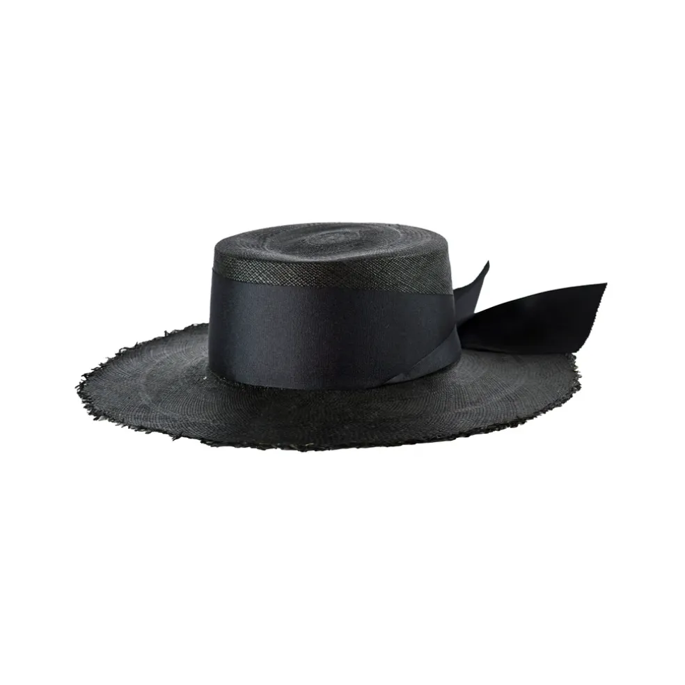 Frayed Long Brim Cordovan Hat With Maxi Bow