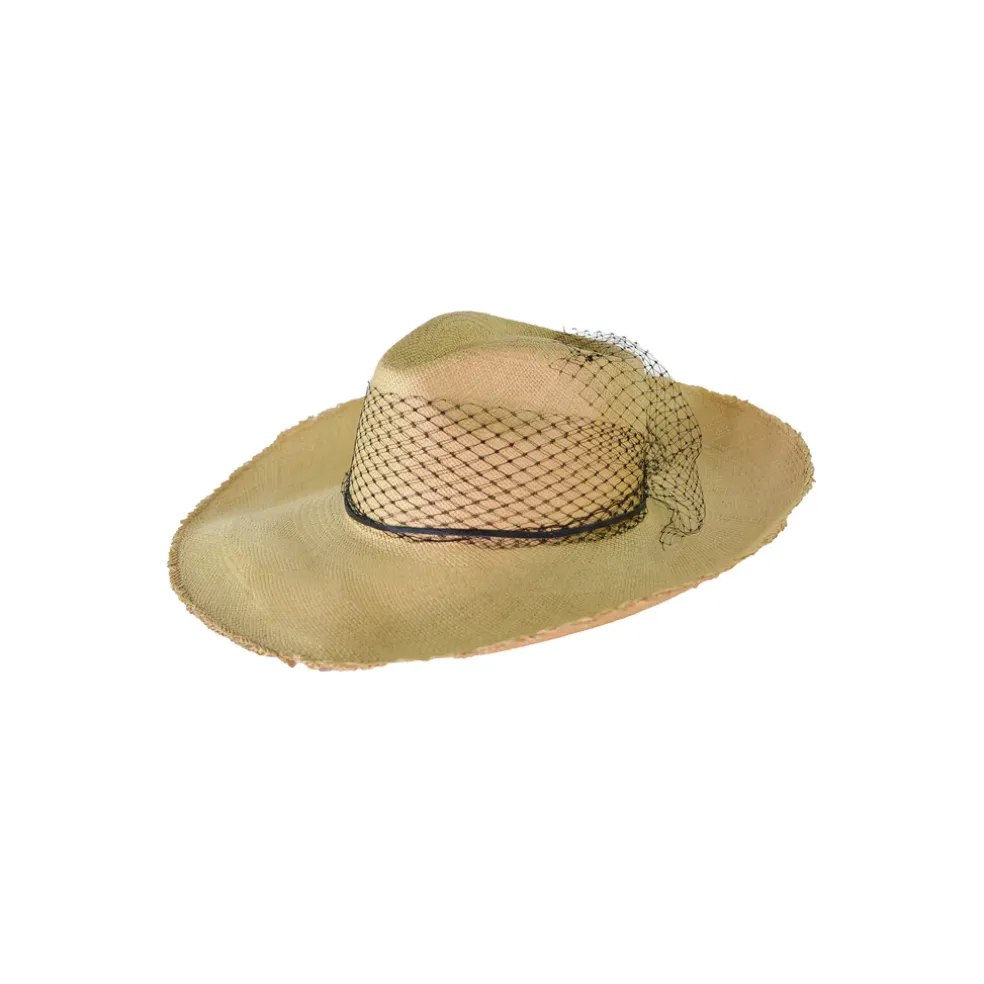 Glamour Frayed Aguacate Long Brim With Tulle