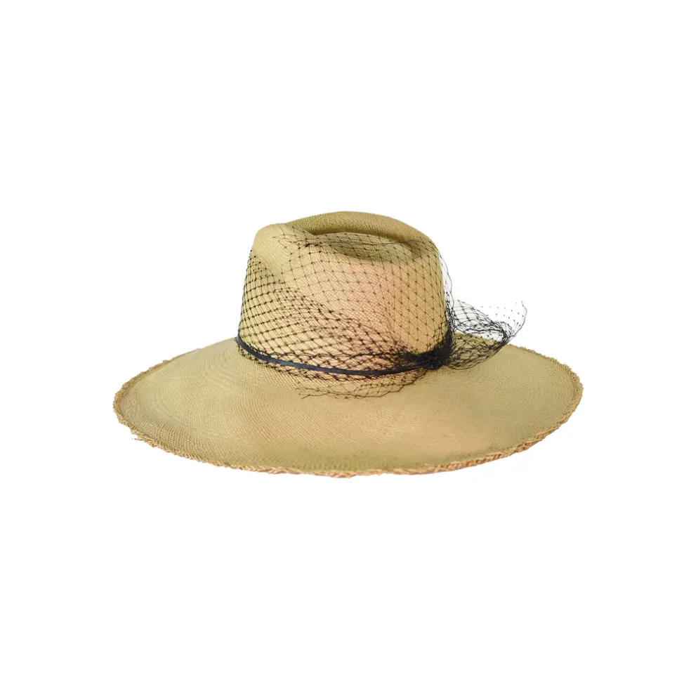 Glamour Frayed Aguacate Long Brim With Tulle