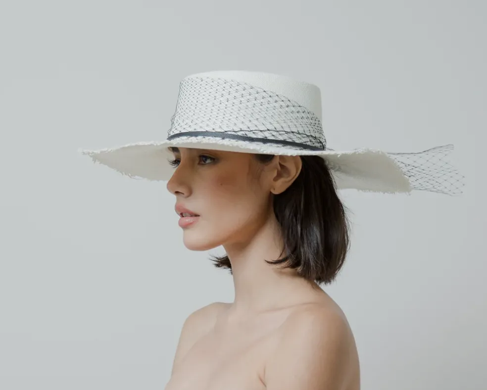 Glamour Frayed Cordovan Long Brim Hat