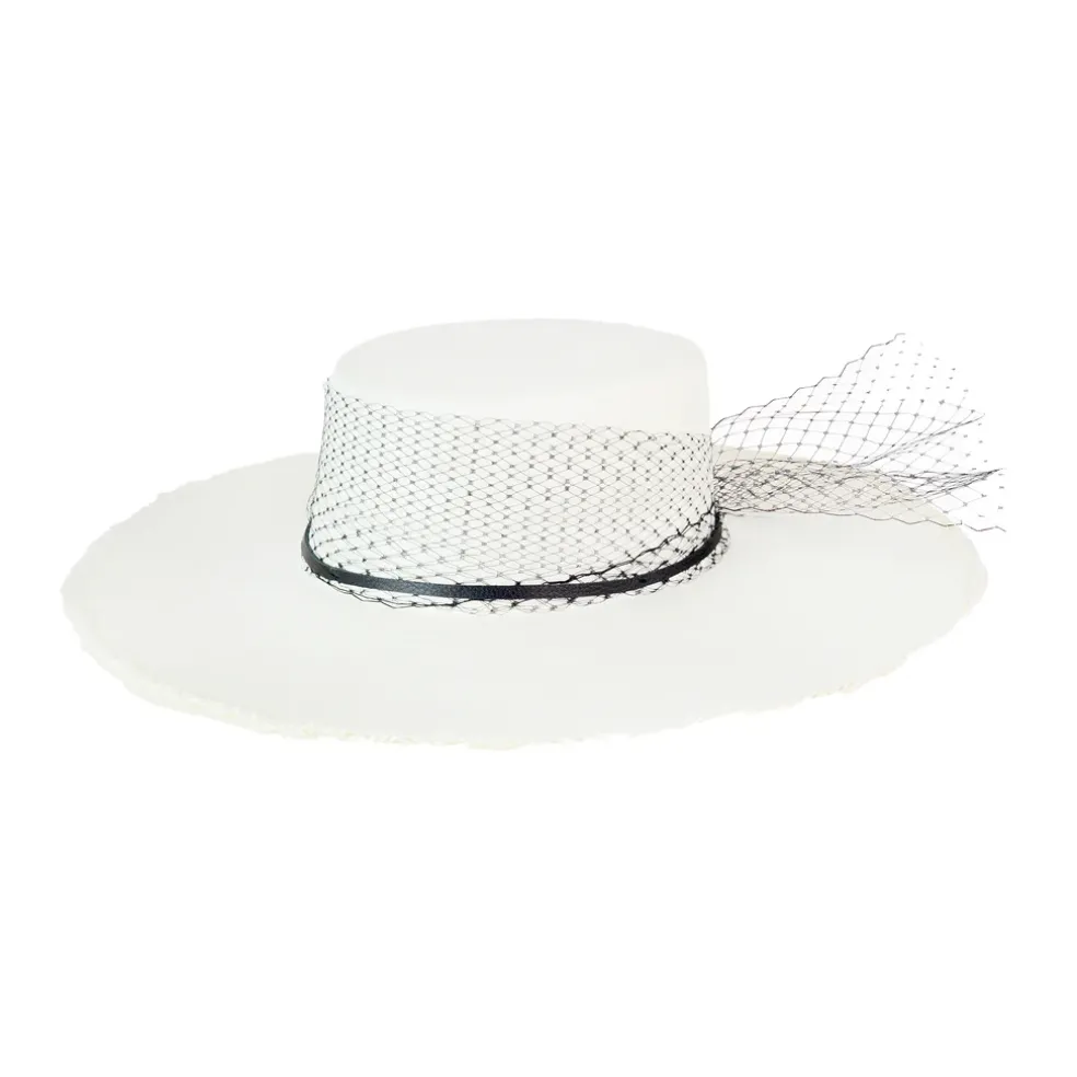 Glamour Frayed Cordovan Long Brim Hat