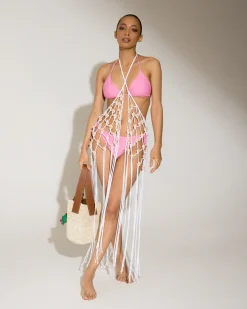 Hand Woven Macrame Wrap Pareo with Wooden Beads