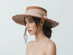 LAMP SHADE BRIM CORDOVAN WITH PRINTED FABRIC BAND