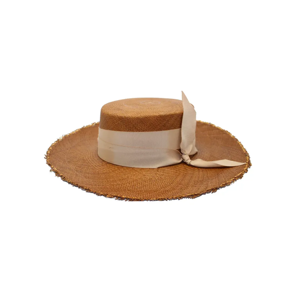 LAMP SHADE BRIM CORDOVAN WITH PRINTED FABRIC BAND