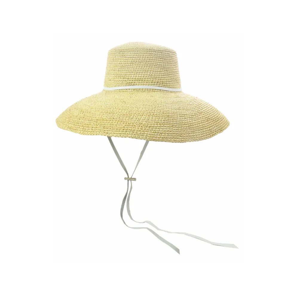 Lampshade Cordovan Crochet Long Brim Hat with Leather Band