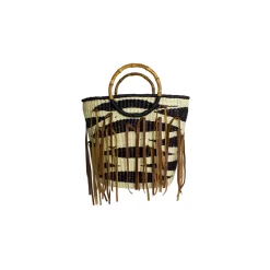 Leather fringe zebra tote