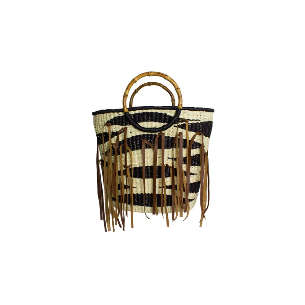 Leather fringe zebra tote