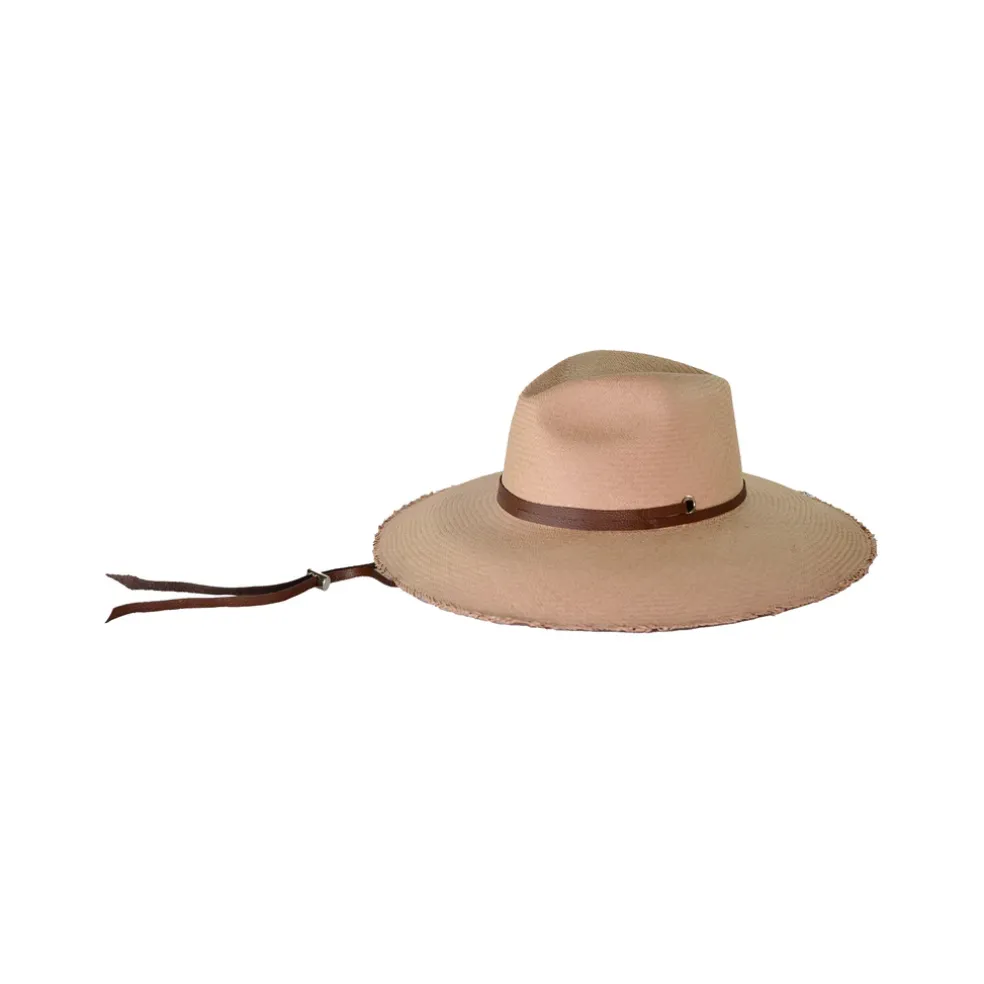 Llano Frayed Panama Hat Long Brim With Adjustable Leather Band