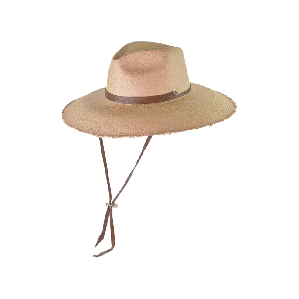 Llano Frayed Panama Hat Long Brim With Adjustable Leather Band