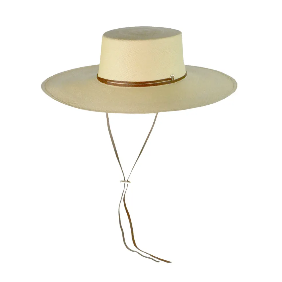 Long Brim Cordovan Hat With Leather Band