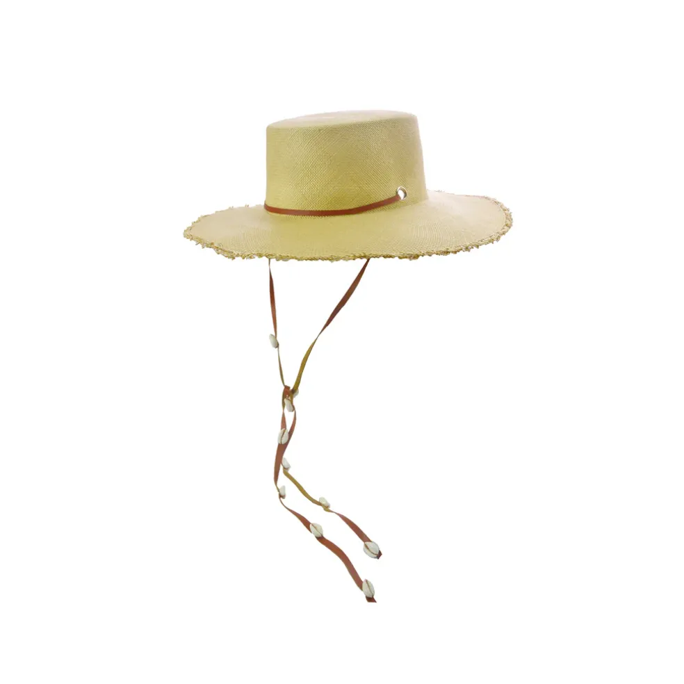 Long Brim Cordovan hat with Leather & Seashells band