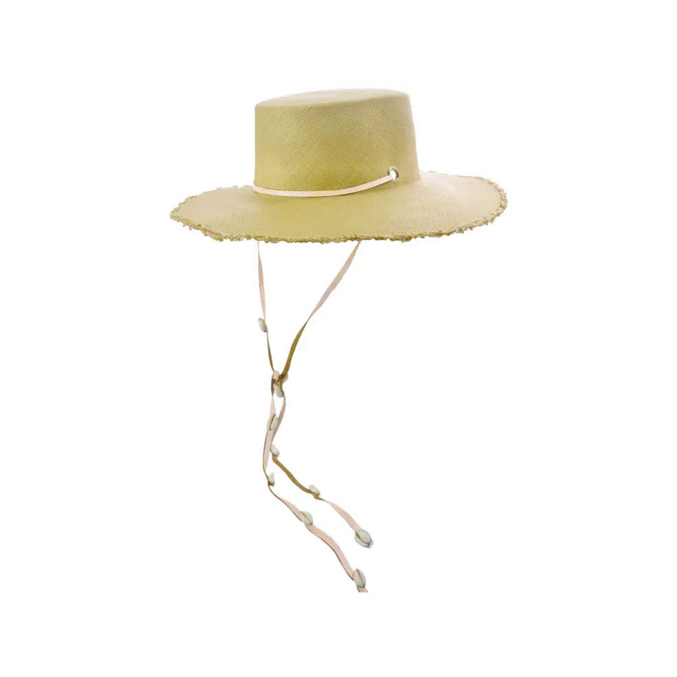 Long Brim Cordovan hat with Leather & Seashells band