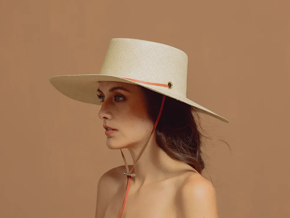 Long Brim Cordovan Hat With Leather Band